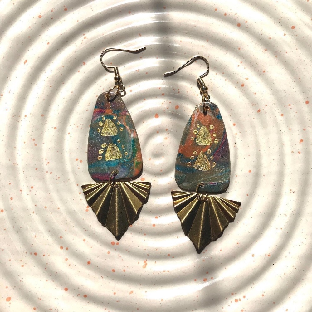 New Marbled Muted Polymer Clay Boho Dangle Earrings